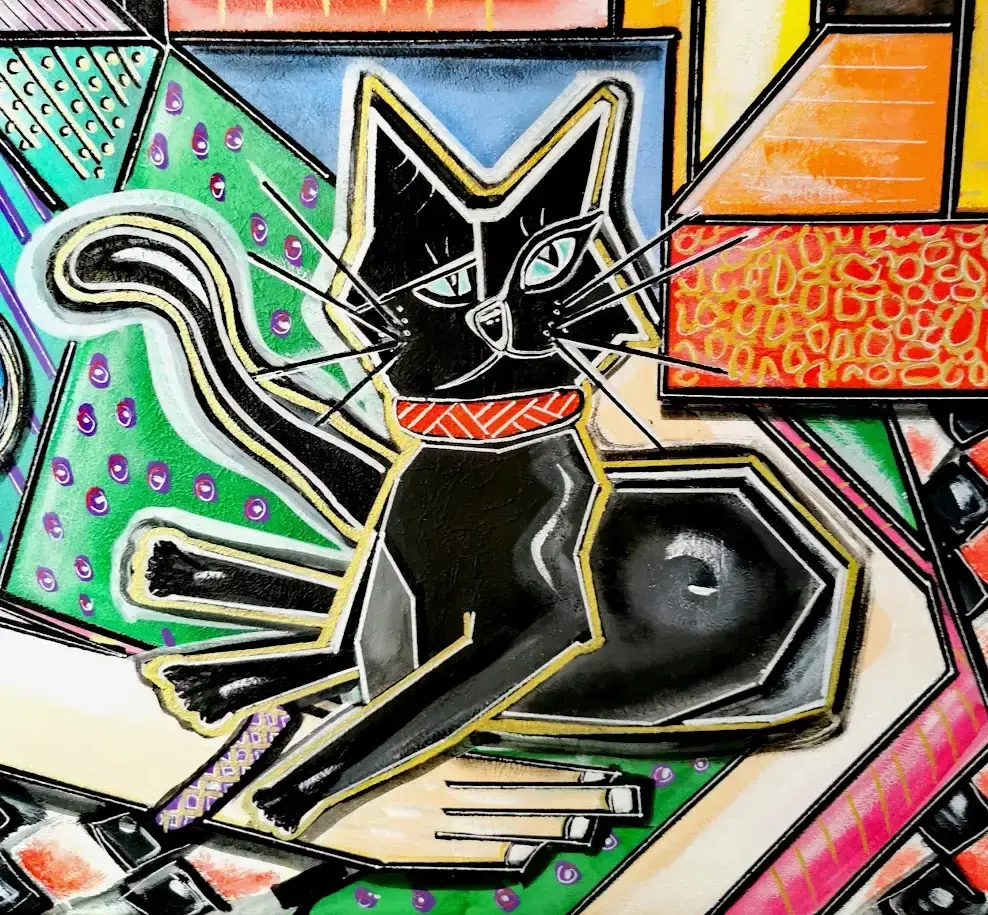 Extrait "Uncouple, un chat" Céline LANNE Art Acrylique sur toile 80*80 Cubisme