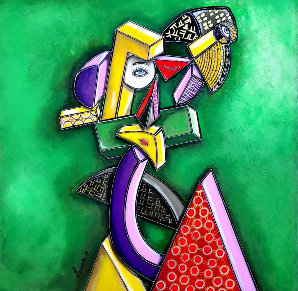 "Cogitare" Céline LANNE 2025- Acrylique sur toile 80*80- CUBISME