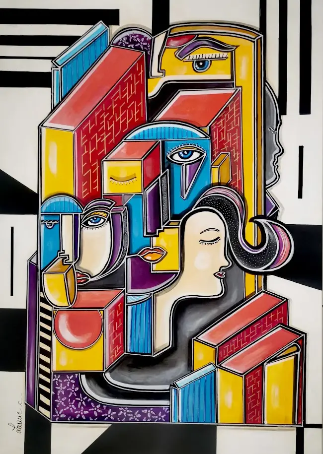 URBANIZATIONIS Céline LANNE 2025- Acrylique sur toile cubisme moderne P30