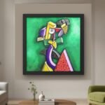 Tableau cubiste aux couleurs vives par Céline Lanne - Art contemporain