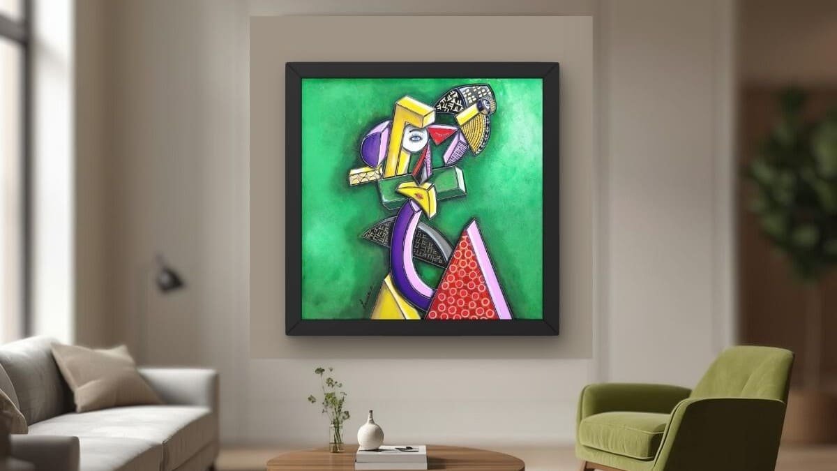 Tableau cubiste aux couleurs vives par Céline Lanne - Art contemporain