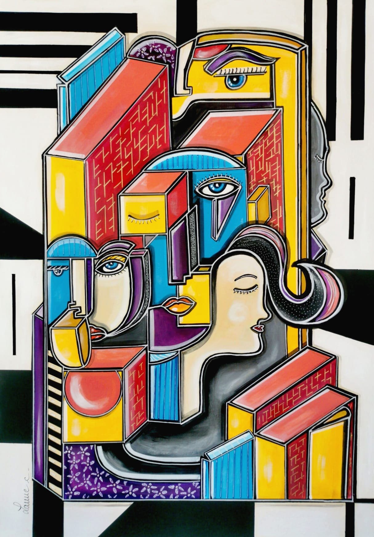 URBANIZATIONIS Céline LANNE 2025- Acrylique sur toile cubisme moderne P30